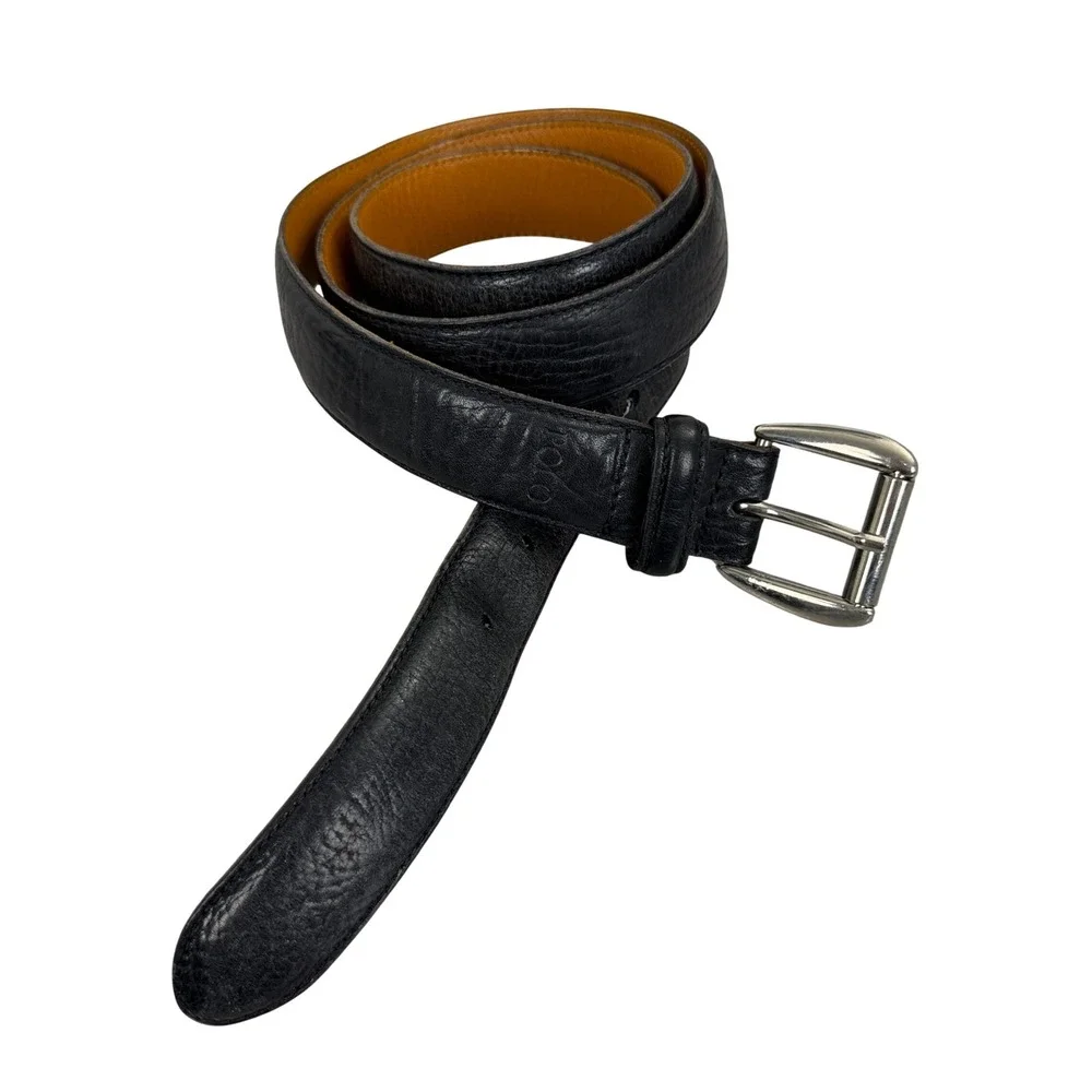 Polo Ralph Lauren Belt Mens 38 Black Leather Silver Buckle Classic Casual Dress